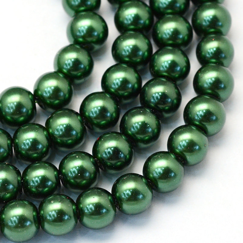 1 Strand of 8mm Round Glass Pearls ~ Green ~ Approx. 100  beads