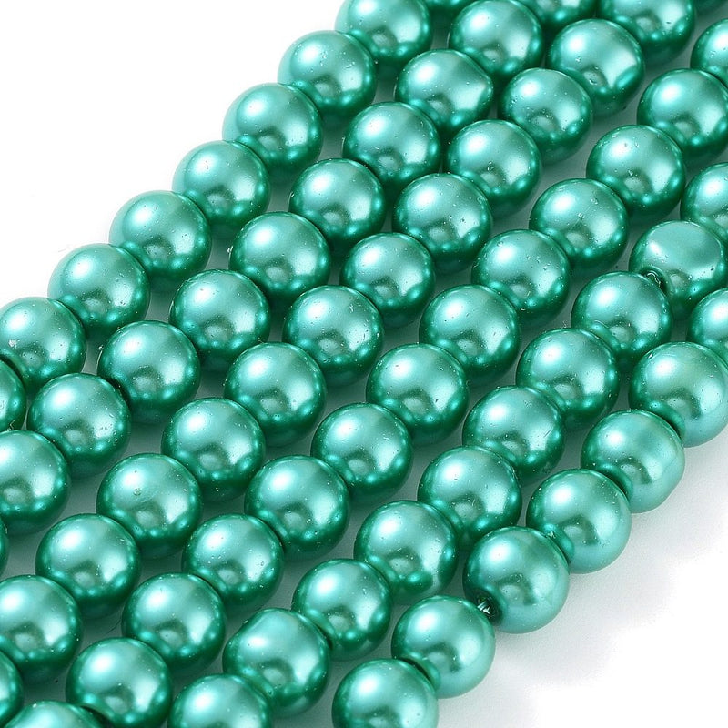 1 Strand of 8mm Round Glass Pearls ~ Sea Green ~ Approx. 100  beads