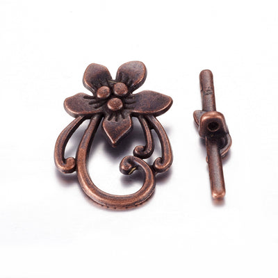 20mm Antique Copper Plated Toggle Clasp ~ Flower ~ Lead and Nickel Free