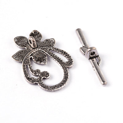 20mm Antique Silver Plated Toggle Clasp ~ Flower ~ Lead and Nickel Free