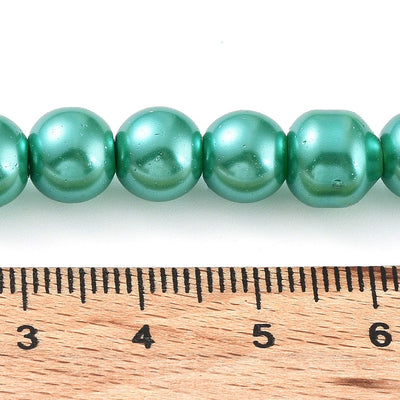 1 Strand of 8mm Round Glass Pearls ~ Sea Green ~ Approx. 100  beads