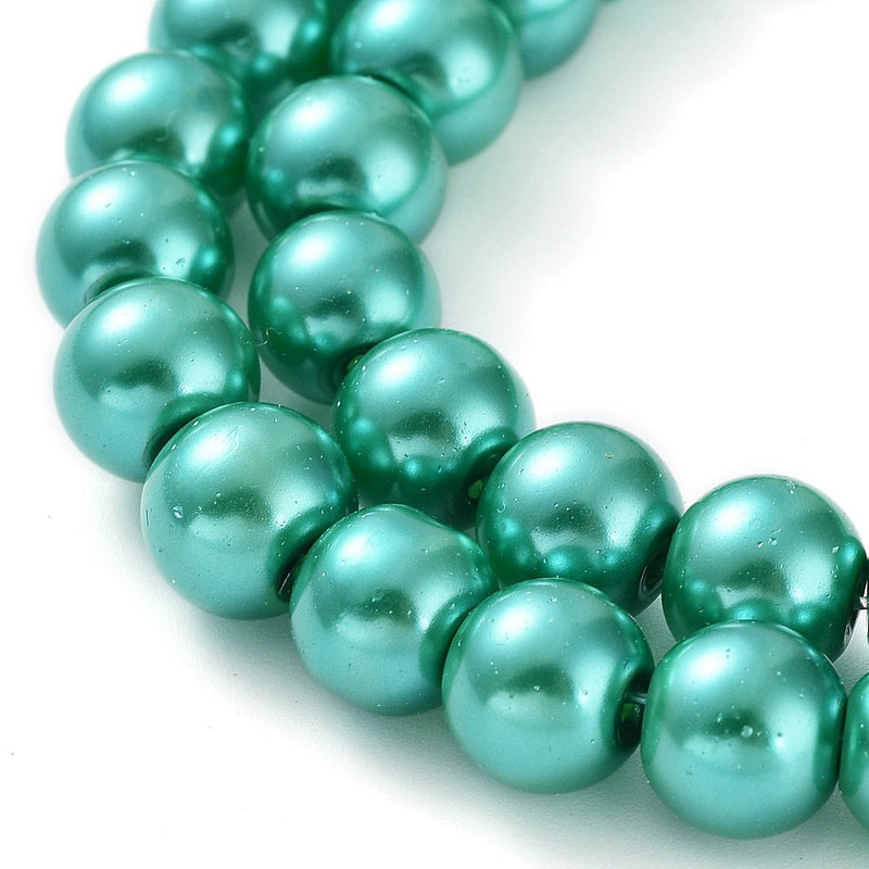 1 Strand of 8mm Round Glass Pearls ~ Sea Green ~ Approx. 100  beads