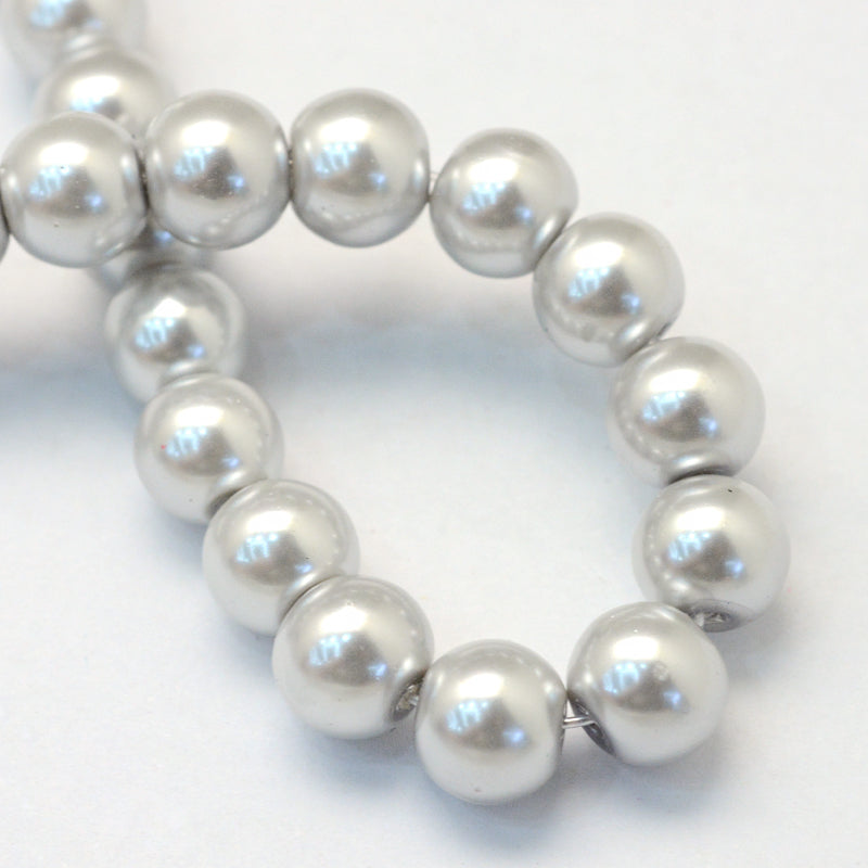 4mm Round Glass Pearls ~ Light Silver ~ approx. 200 beads / strand