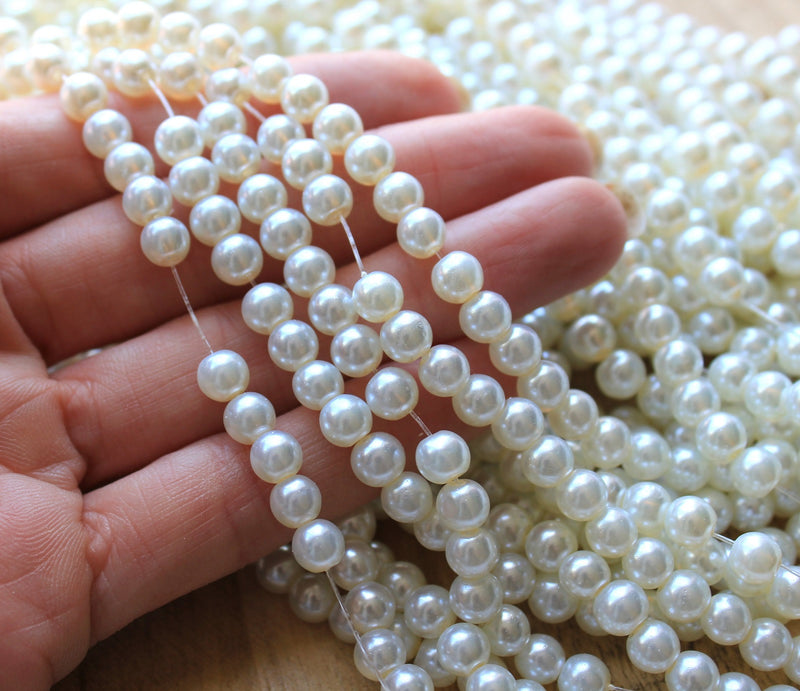 1 Strand of 6mm Glass Pearl Beads ~ Creamy White ~ approx. 135 beads