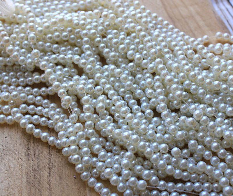 1 Strand of 6mm Glass Pearl Beads ~ Creamy White ~ approx. 135 beads