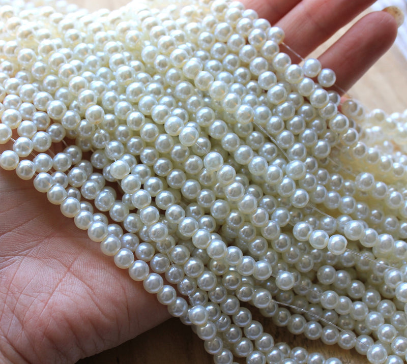 1 Strand of 6mm Glass Pearl Beads ~ Creamy White ~ approx. 135 beads