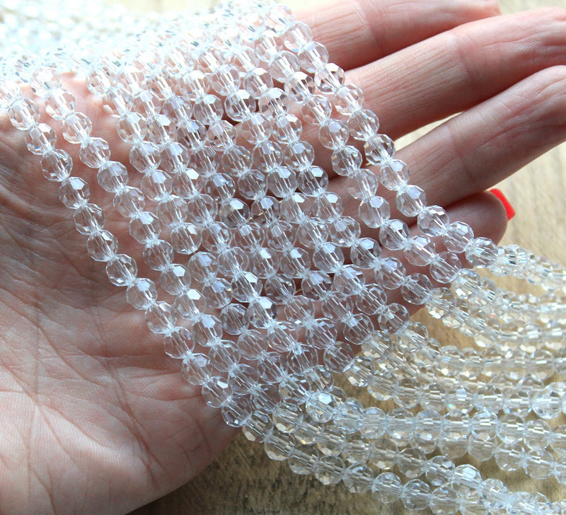 6mm Round Faceted Crystal Glass Beads ~ Crystal Clear ~ approx. 88 beads