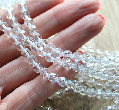 6mm Round Faceted Crystal Glass Beads ~ Crystal Clear ~ approx. 88 beads