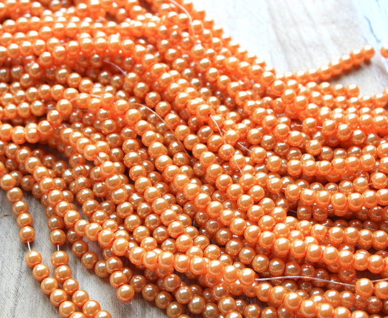 1 Strand of 6mm Glass Pearl Beads ~ Orange ~ approx. 140 beads