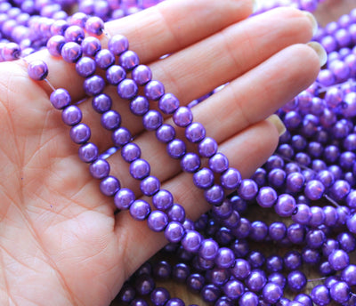 1 Strand of 6mm Glass Pearl Beads ~ Purple ~ approx. 135 beads