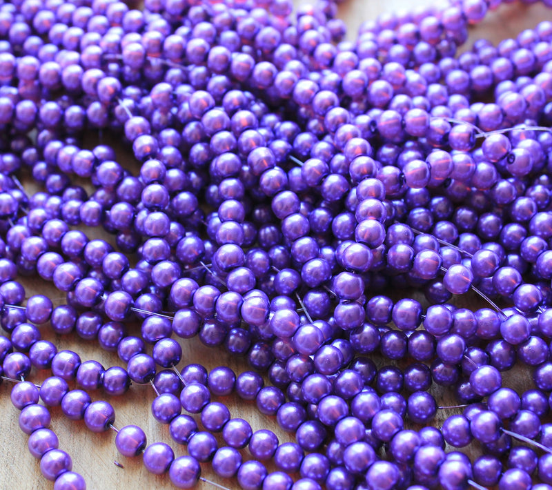 1 Strand of 6mm Glass Pearl Beads ~ Purple ~ approx. 135 beads