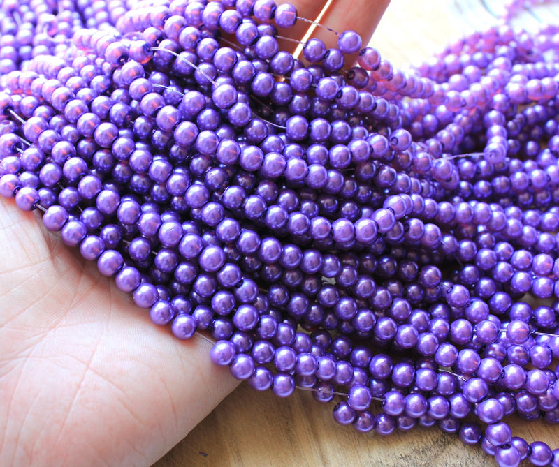 1 Strand of 6mm Glass Pearl Beads ~ Purple ~ approx. 135 beads