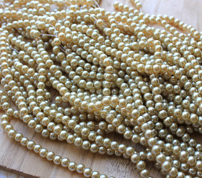 1 Strand of 6mm Glass Pearl Beads ~ Wheat ~ approx. 135 beads