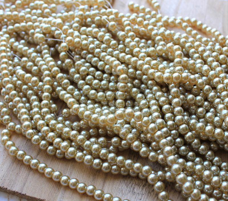 1 Strand of 6mm Glass Pearl Beads ~ Wheat ~ approx. 135 beads