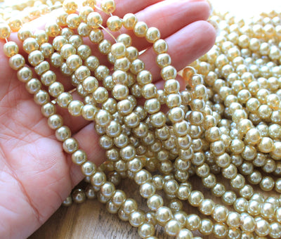 1 Strand of 6mm Glass Pearl Beads ~ Wheat ~ approx. 135 beads