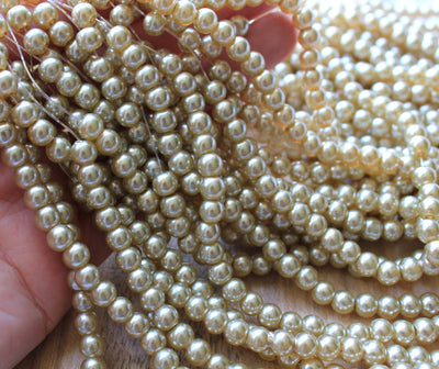 1 Strand of 6mm Glass Pearl Beads ~ Wheat ~ approx. 135 beads