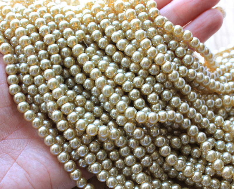 1 Strand of 6mm Glass Pearl Beads ~ Wheat ~ approx. 135 beads