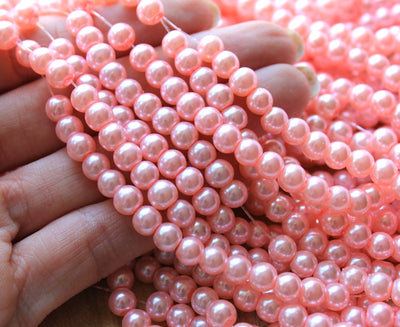 1 Strand of 6mm Glass Pearl Beads ~ Pink ~ approx. 135 beads