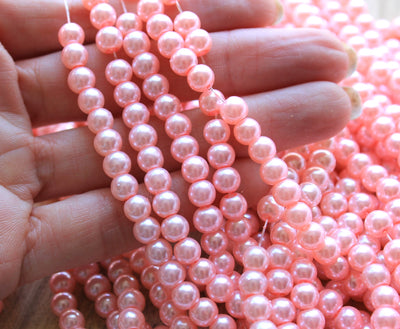 1 Strand of 6mm Glass Pearl Beads ~ Pink ~ approx. 135 beads