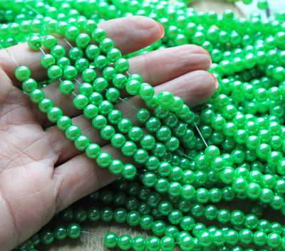 1 Strand of 6mm Glass Pearl Beads ~ Fresh Green ~ approx. 140 beads