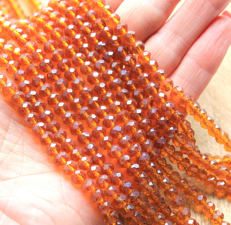 1 Strand of 6x5mm Faceted Crystal Glass Rondelle Beads ~ Amber ~ approx. 85 beads