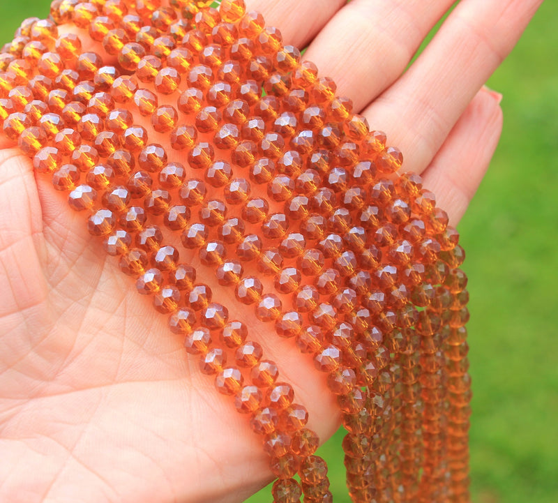 1 Strand of 6x5mm Faceted Crystal Glass Rondelle Beads ~ Amber ~ approx. 85 beads