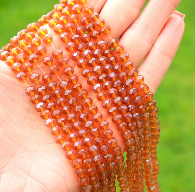 1 Strand of 6x5mm Faceted Crystal Glass Rondelle Beads ~ Amber ~ approx. 85 beads