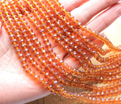 1 Strand of 6x5mm Faceted Crystal Glass Rondelle Beads ~ Amber ~ approx. 85 beads