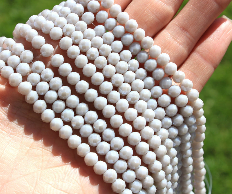 1 Strand of 6x5mm Faceted Crystal Glass Rondelle Beads ~ Opaque Lustred Lt. Grey ~ approx. 85 beads