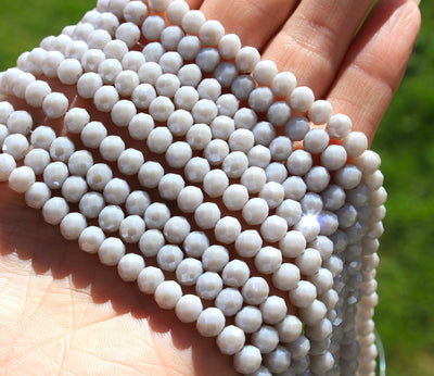 1 Strand of 6x5mm Faceted Crystal Glass Rondelle Beads ~ Opaque Lustred Lt. Grey ~ approx. 85 beads