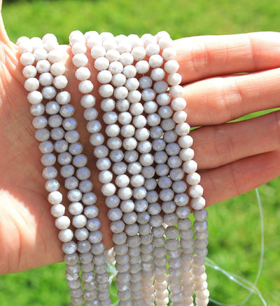 1 Strand of 6x5mm Faceted Crystal Glass Rondelle Beads ~ Opaque Lustred Lt. Grey ~ approx. 85 beads