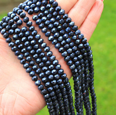 1 Strand of 6x5mm Faceted Crystal Glass Rondelle Beads ~ Lustred Black ~ approx. 85 beads