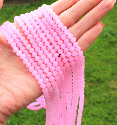 1 Strand of 6x5mm Faceted Crystal Glass Rondelle Beads ~ Jade Style Pink ~ approx. 85 beads