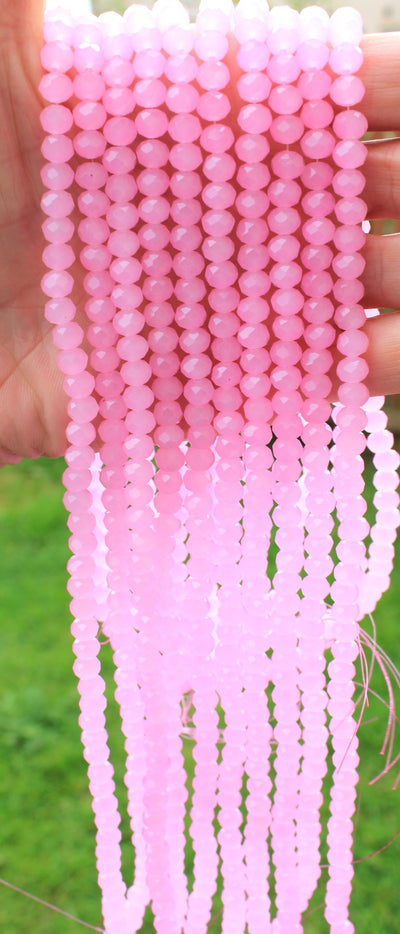 1 Strand of 6x5mm Faceted Crystal Glass Rondelle Beads ~ Jade Style Pink ~ approx. 85 beads