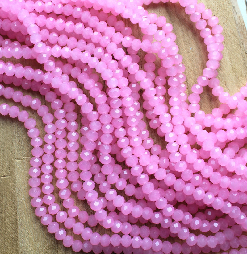 1 Strand of 6x5mm Faceted Crystal Glass Rondelle Beads ~ Jade Style Pink ~ approx. 85 beads