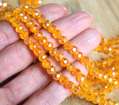 1 Strand of 6x5mm Faceted Glass Rondelle Beads ~ Lustred Light Orange ~ approx. 88 beads