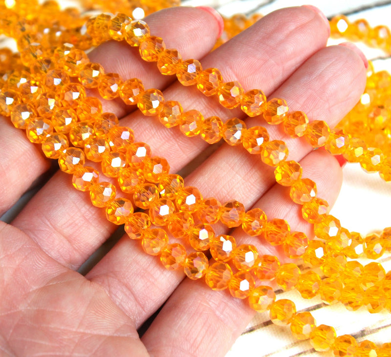 1 Strand of 6x5mm Faceted Glass Rondelle Beads ~ Lustred Light Orange ~ approx. 88 beads