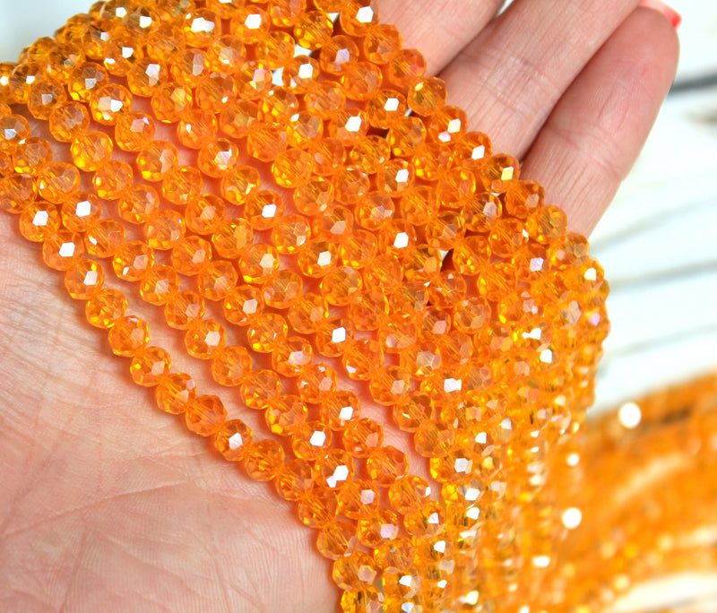 1 Strand of 6x5mm Faceted Glass Rondelle Beads ~ Lustred Light Orange ~ approx. 88 beads