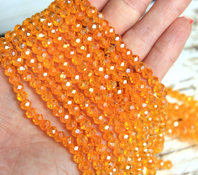 1 Strand of 6x5mm Faceted Glass Rondelle Beads ~ Lustred Light Orange ~ approx. 88 beads