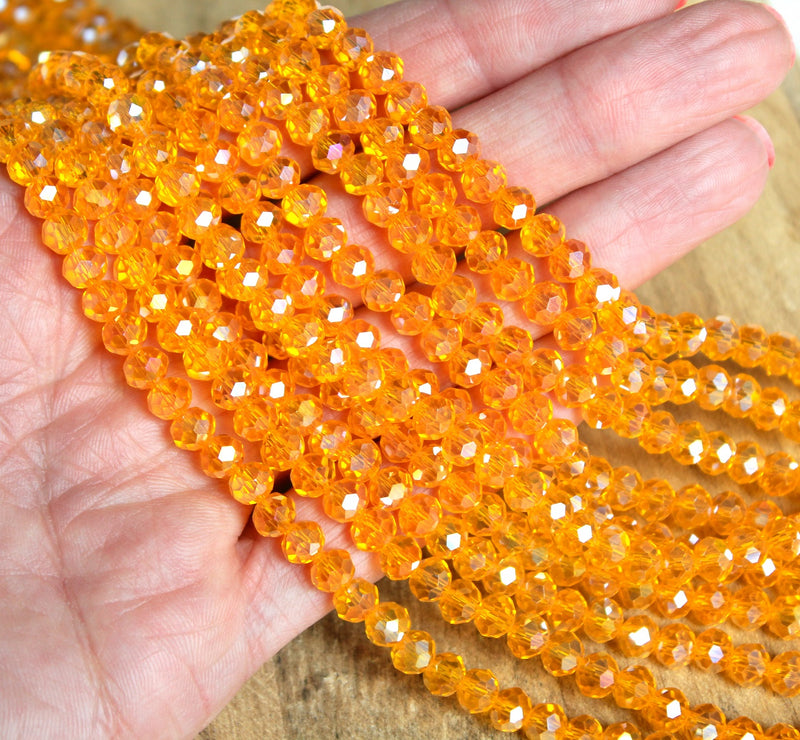 1 Strand of 6x5mm Faceted Glass Rondelle Beads ~ Lustred Light Orange ~ approx. 88 beads