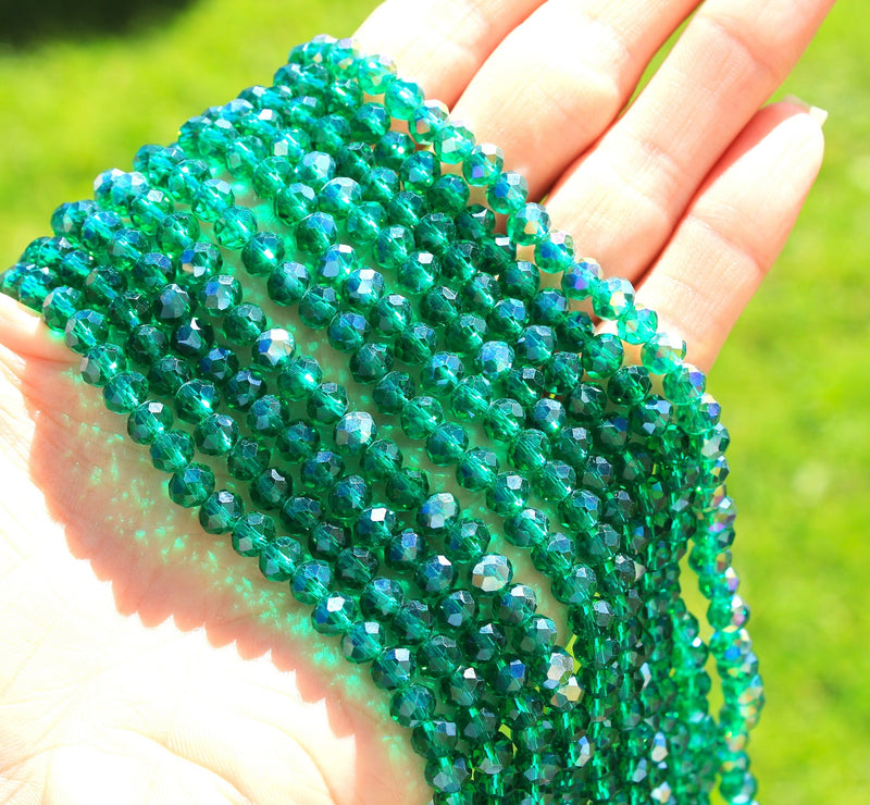 1 Strand of 6x5mm Faceted Crystal Glass Rondelle Beads ~ Lustred Sea Green ~ approx. 85 beads