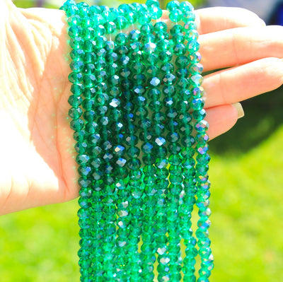 1 Strand of 6x5mm Faceted Crystal Glass Rondelle Beads ~ Lustred Sea Green ~ approx. 85 beads