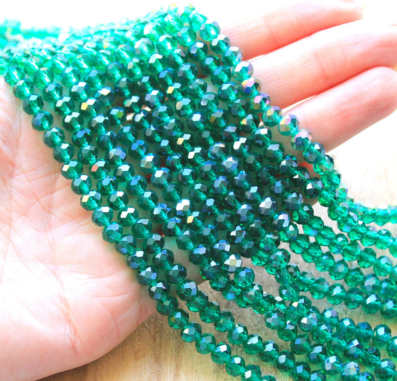 1 Strand of 6x5mm Faceted Crystal Glass Rondelle Beads ~ Lustred Sea Green ~ approx. 85 beads