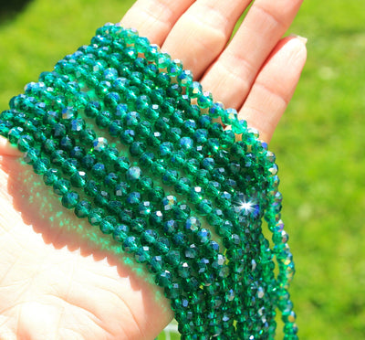 1 Strand of 6x5mm Faceted Crystal Glass Rondelle Beads ~ Lustred Sea Green ~ approx. 85 beads