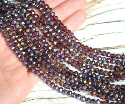 1 Strand of 6x5mm Faceted Glass Rondelle Beads ~ Electroplated Amethyst ~ approx. 88 beads