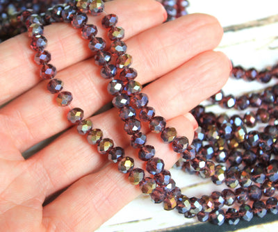 1 Strand of 6x5mm Faceted Glass Rondelle Beads ~ Electroplated Amethyst ~ approx. 88 beads