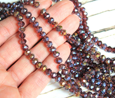 1 Strand of 6x5mm Faceted Glass Rondelle Beads ~ Electroplated Amethyst ~ approx. 88 beads