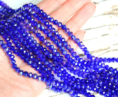 1 Strand of 6x5mm Faceted Glass Rondelle Beads ~ Electroplated Blue AB ~ approx. 88 beads