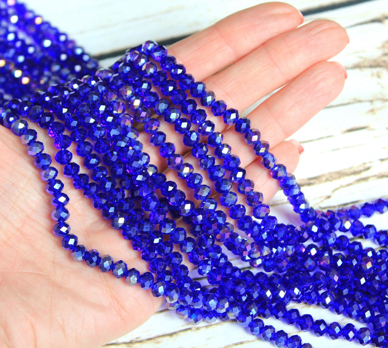 1 Strand of 6x5mm Faceted Glass Rondelle Beads ~ Electroplated Blue AB ~ approx. 88 beads