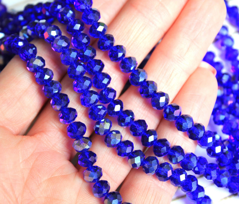 1 Strand of 6x5mm Faceted Glass Rondelle Beads ~ Electroplated Blue AB ~ approx. 88 beads